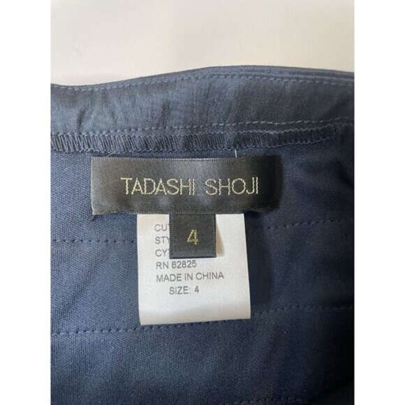 Tadashi Shoji Navy Blue Tiered Sheath Cocktail Dress Rose Appliqué Size 4 S - Picture 4 of 5